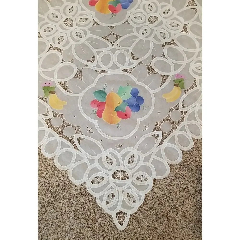 White Fruit Appliques Lace Cutout Tablecloth‎ 72